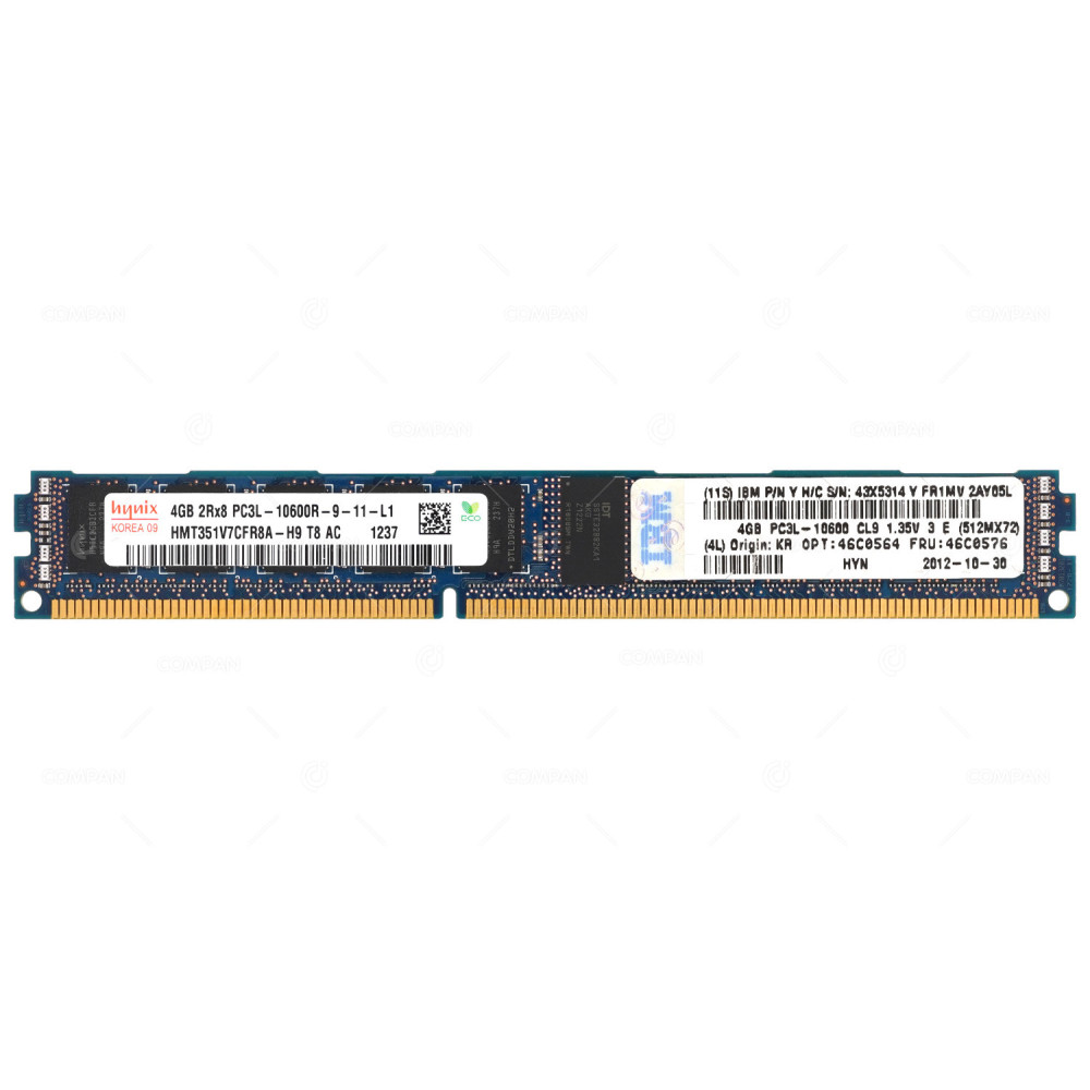 46C0576 IBM MEMORY 4GB 2RX8 PC3L 10600R DDR3 43X5314, MT18KDF51272PDZ-1G4M1, HMT351V7CFR8A-H9